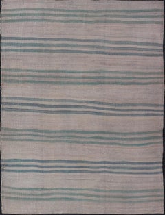 Vintage Rug & Kilim turco a strisce verdi e blu 4'10 x 6'7