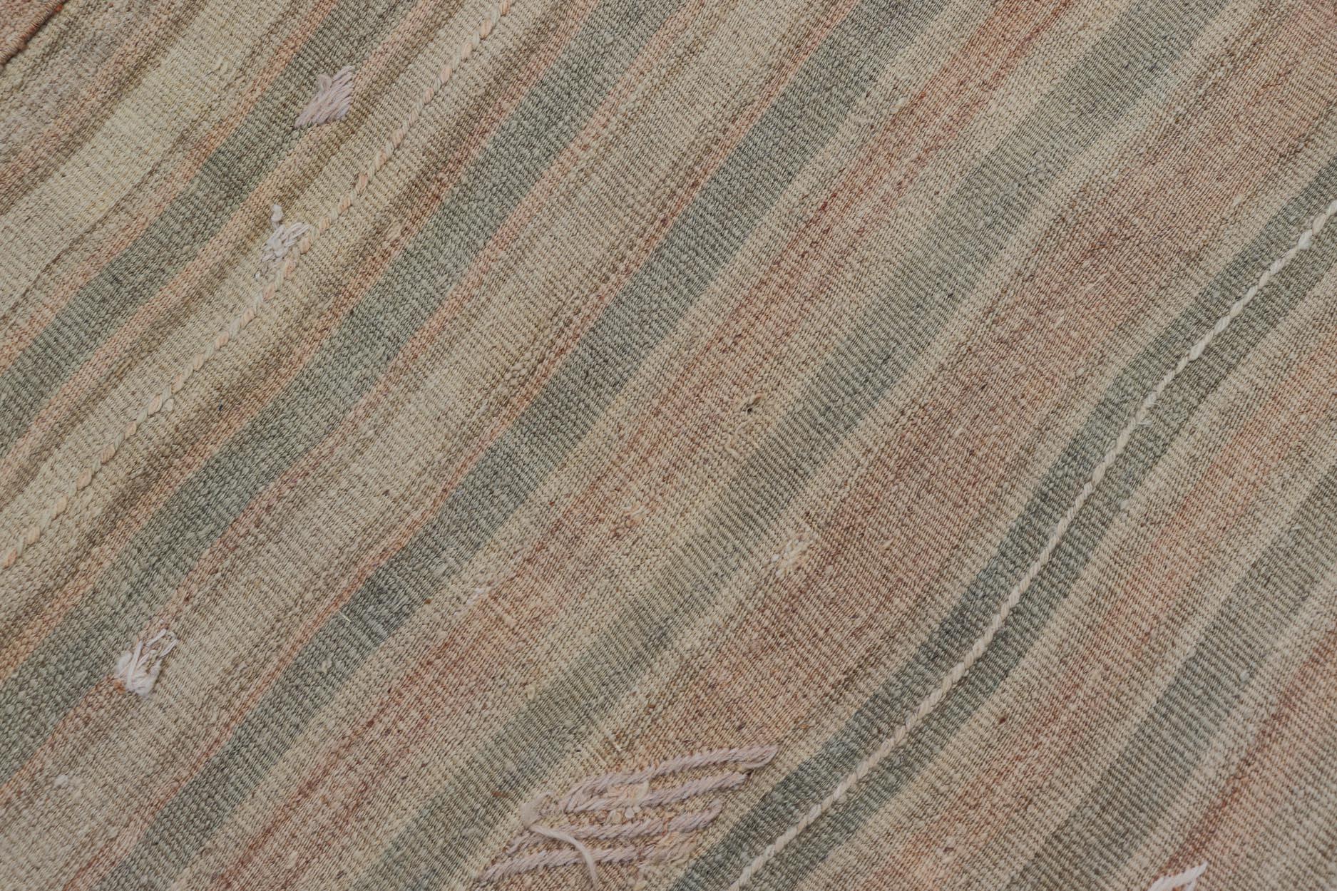Vintage Turkish Kilim Rug with Soft Pastel Stripes and Earthy Tones 4'11