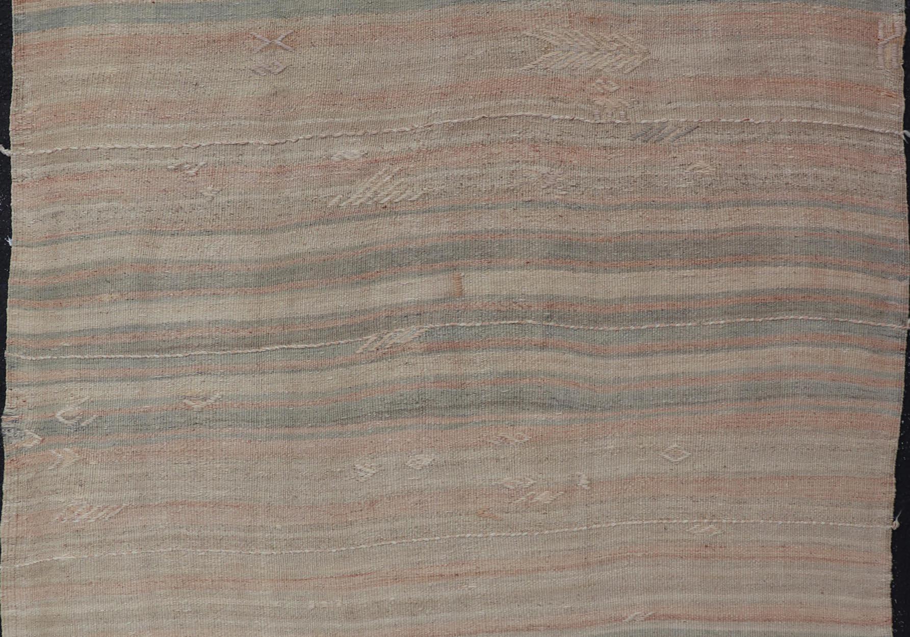 Vintage Turkish Kilim Rug with Soft Pastel Stripes and Earthy Tones 4'11