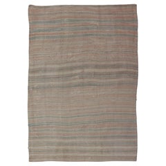 Vintage Turkish Kilim Rug with Soft Pastel Stripes and Earthy Tones 4'11" X7'7"