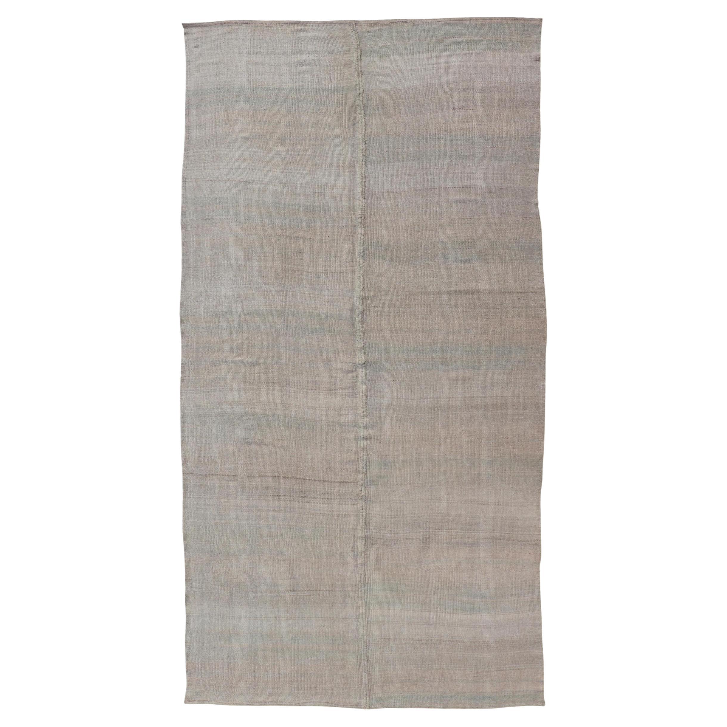 Vintage Turkish Kilim Rug with Soft Pastel Stripes in Sand, Sage, and Faded Rose