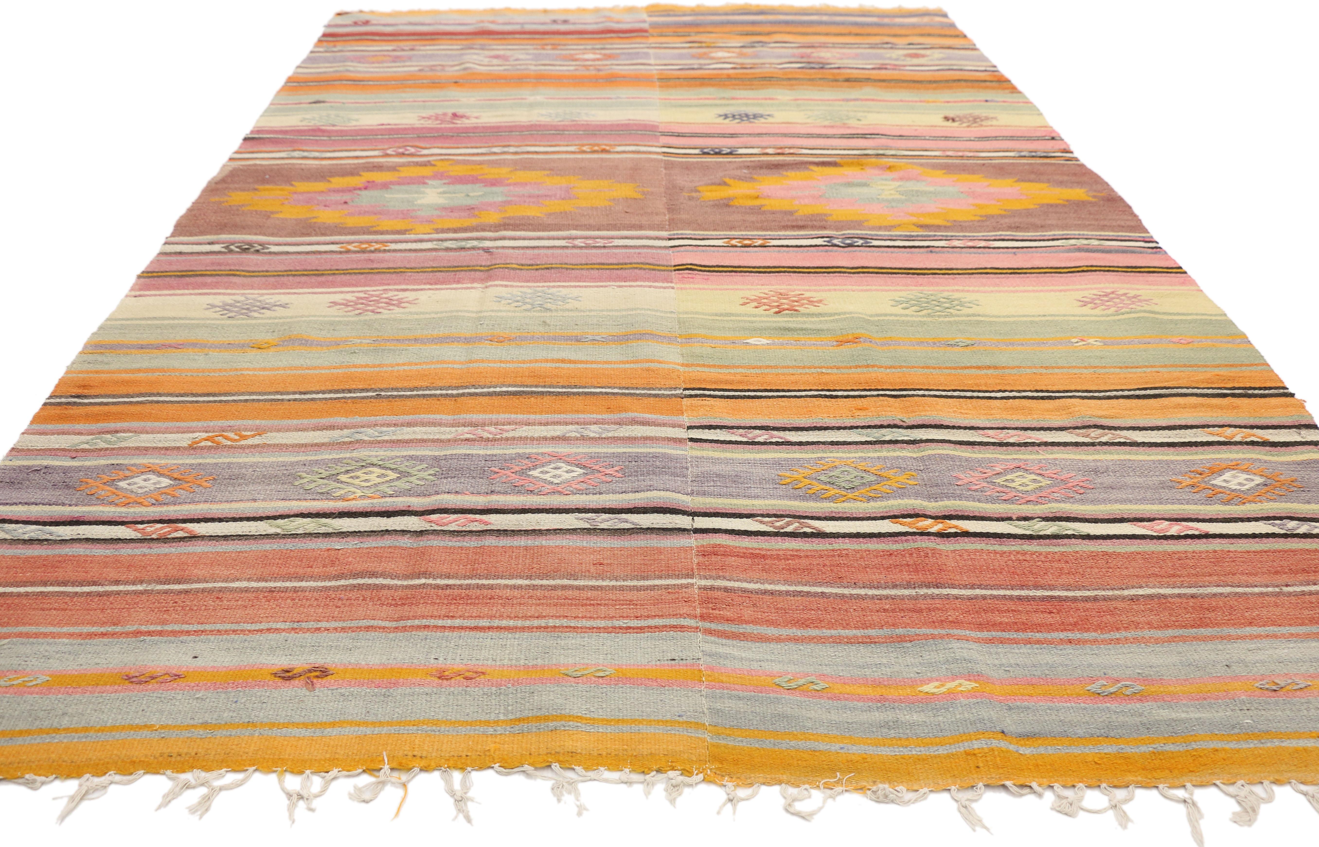 Turc Tapis Kilim turc vintage:: style désertique bohème chic du sud-ouest:: tapis à tissage plat en vente