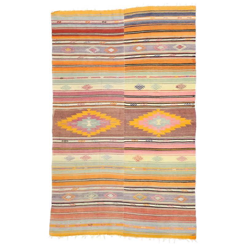 Vintage Turkish Kilim Rug with Southwest Boho Chic Desert Style, Flat ...