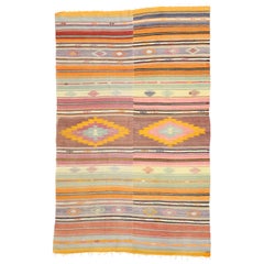 Vintage Turkish Kilim Rug with Southwest Boho Chic Desert Style, Flat-Weave Rug