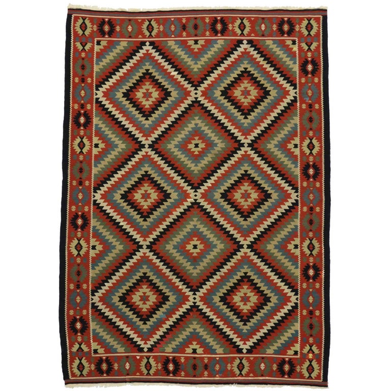 Vintage Turkish Kilim Rug with Southwest Style, FlatWeave Rug For Sale
