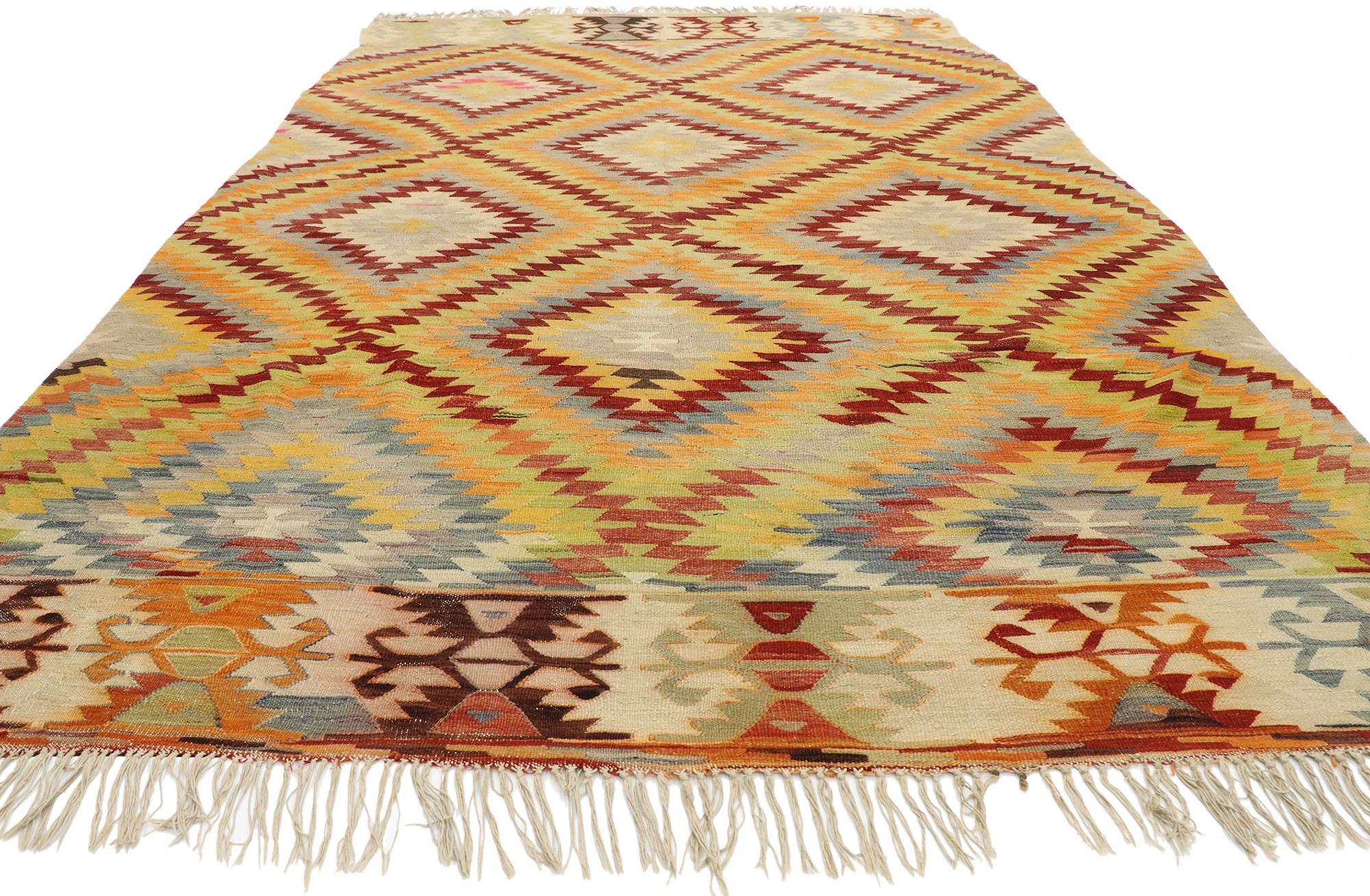 Hand-Woven Vintage Turkish Kilim Rug with Southwestern Desert Style