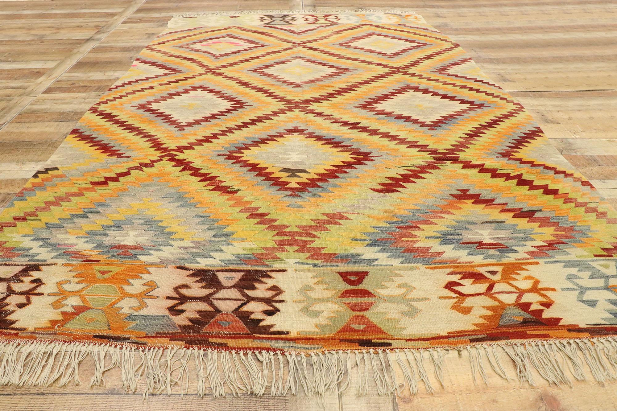 Wool Vintage Turkish Kilim Rug with Southwestern Desert Style