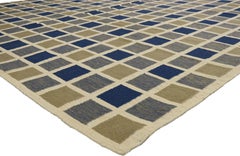 Vintage Turkish Kilim Area Rug with Square Buffalo Plaid Pattern