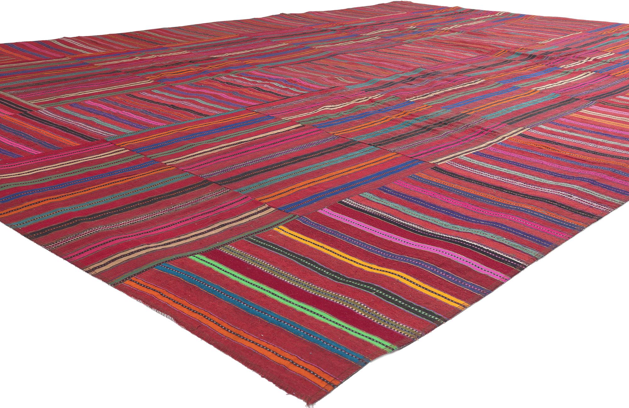60644 Vintage Turkish Striped Kilim Rug, 09'01 x 12'09.
Rustic sensibility meets rugged beauty in this handwoven wool vintage Turkish kilim rug. The striped colorblock pattern and kaleidoscope of colors woven into this piece work together creating a
