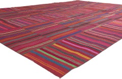 1960's Colorful Turkish Striped Kilim Rug with Modern Style
