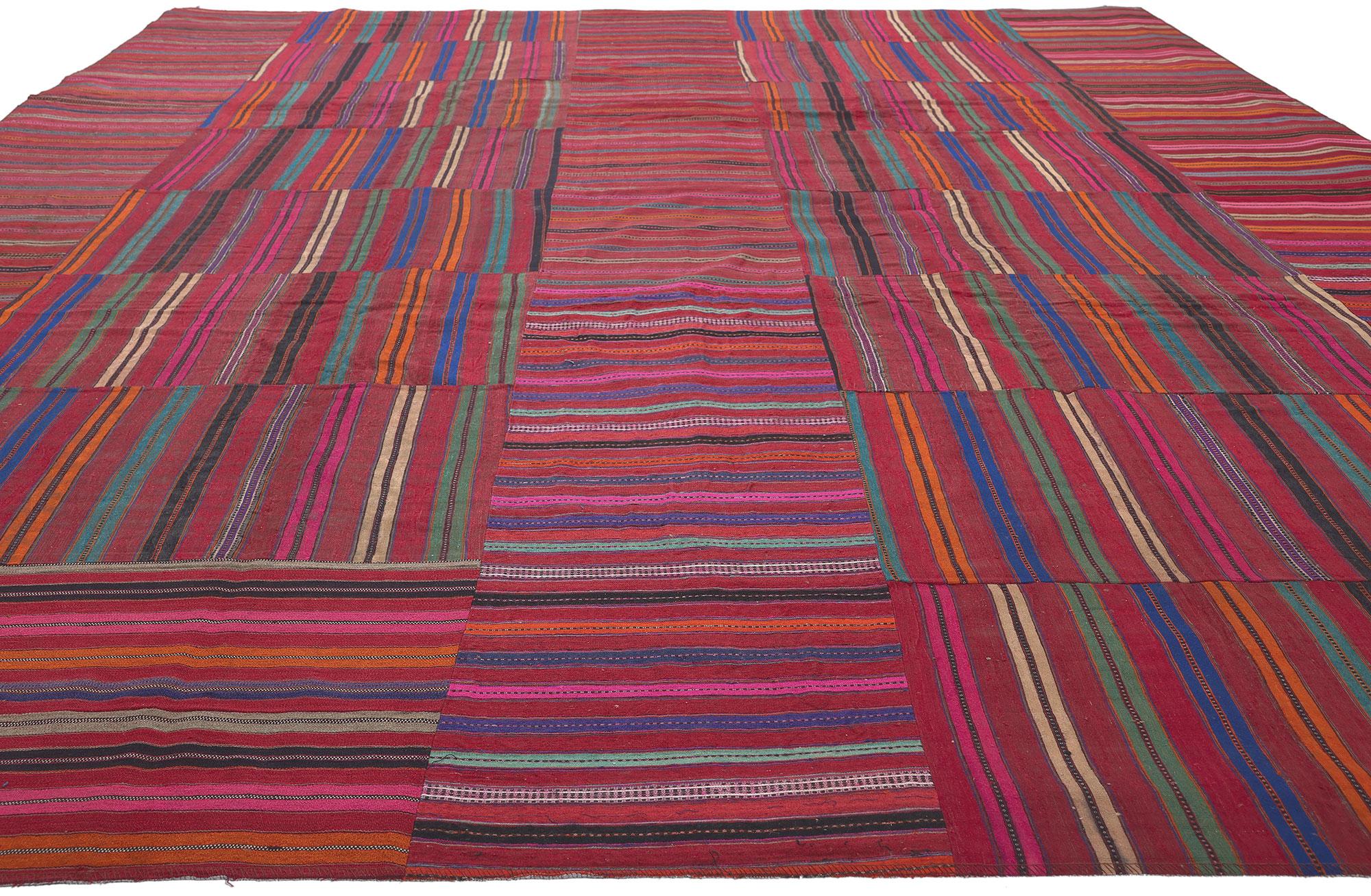 Hand-Woven Vintage Turkish Kilim Rug with Striped Colorblock Pattern For Sale