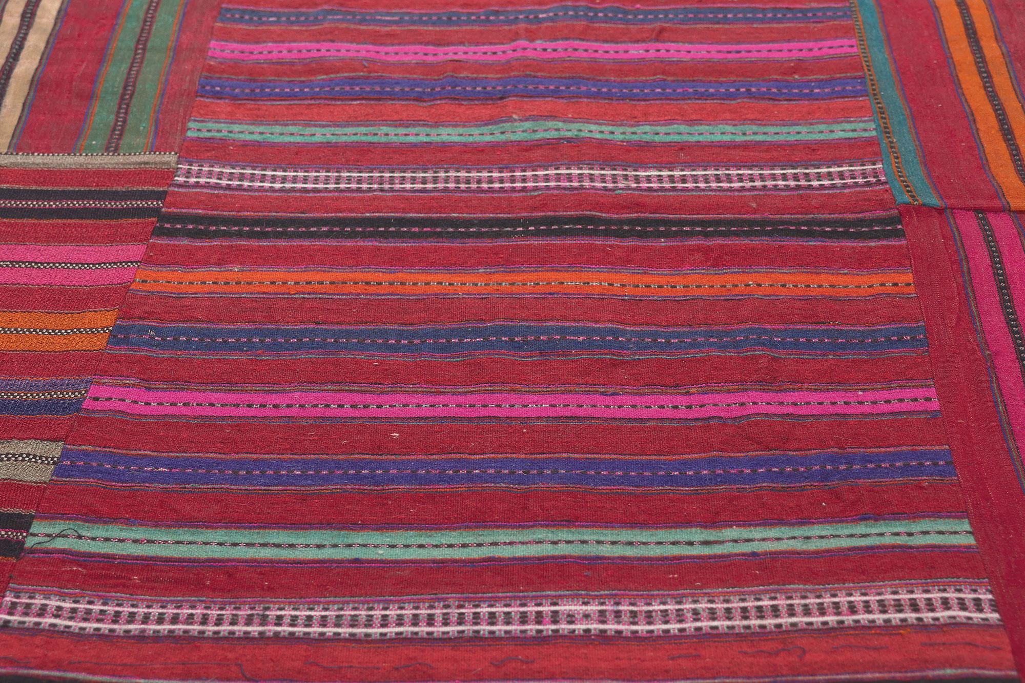Vintage Turkish Kilim Rug with Striped Colorblock Pattern In Distressed Condition For Sale In Dallas, TX