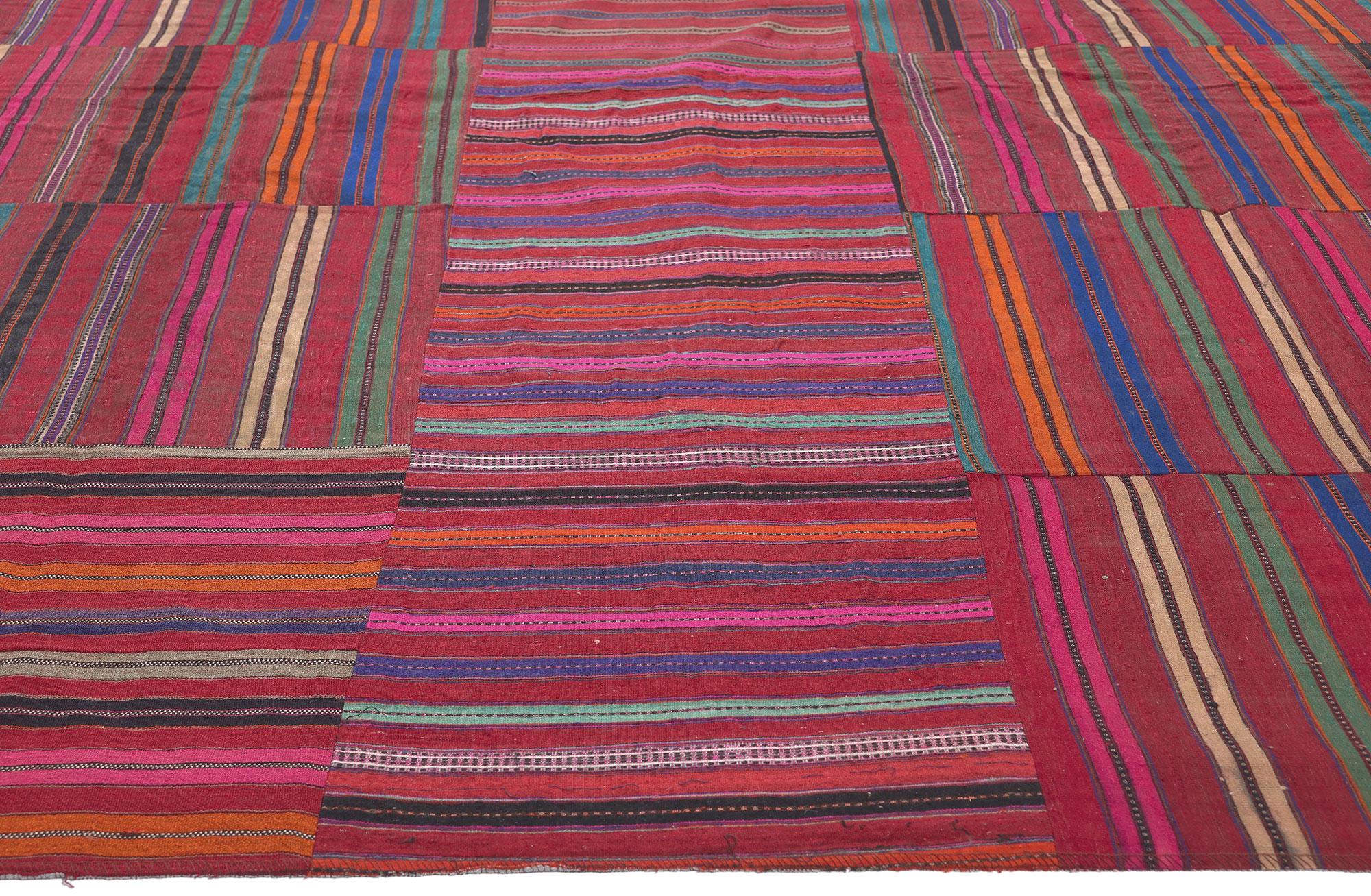 20th Century Vintage Turkish Kilim Rug with Striped Colorblock Pattern For Sale