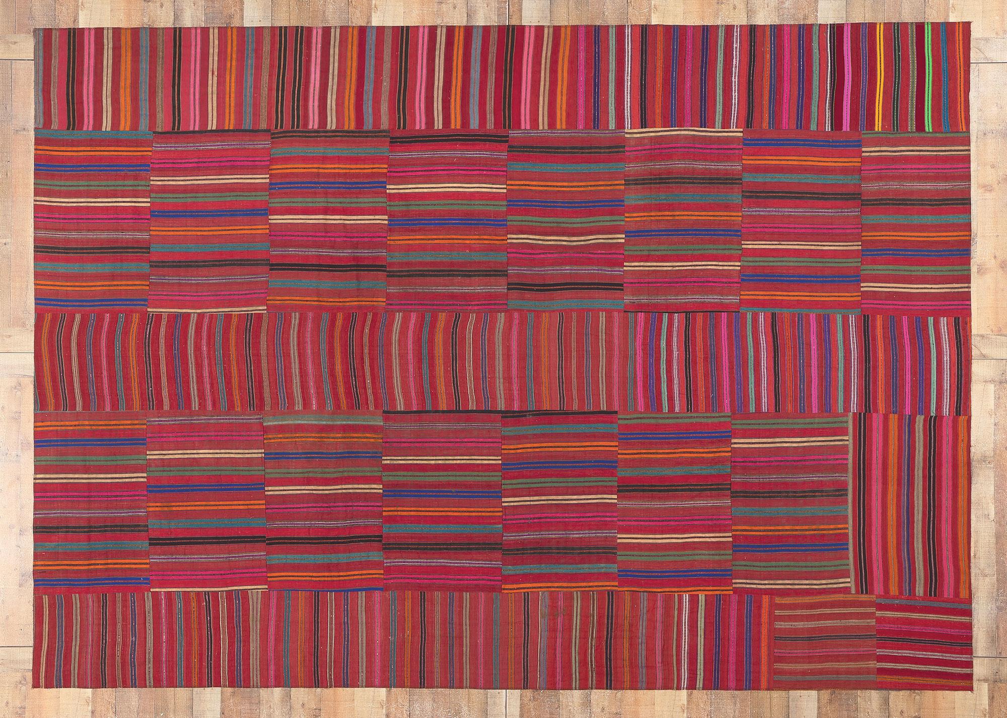 Vintage Turkish Kilim Rug with Striped Colorblock Pattern For Sale 3