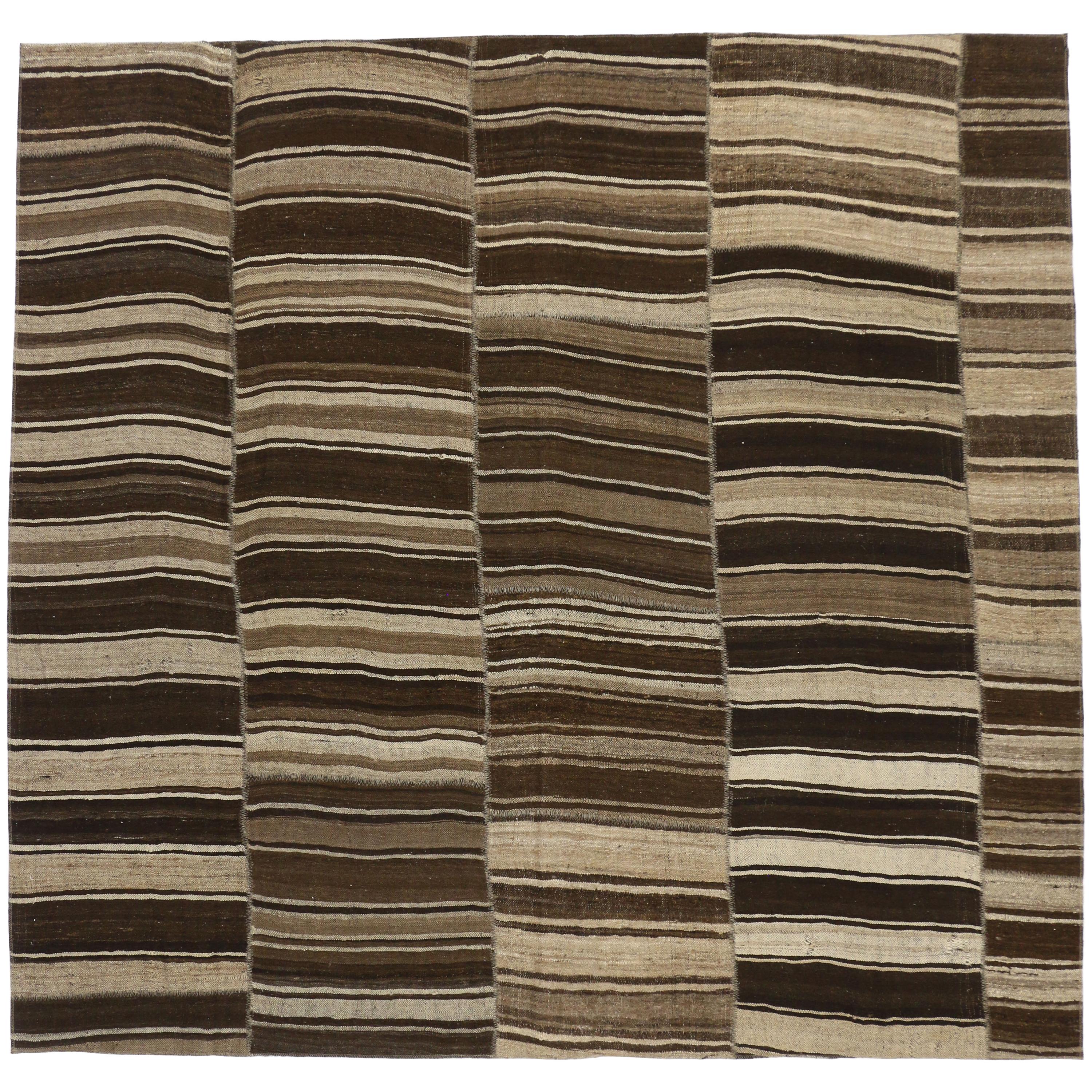 Vintage Turkish Kilim Rug with Stripes and Modern Style with Neutral