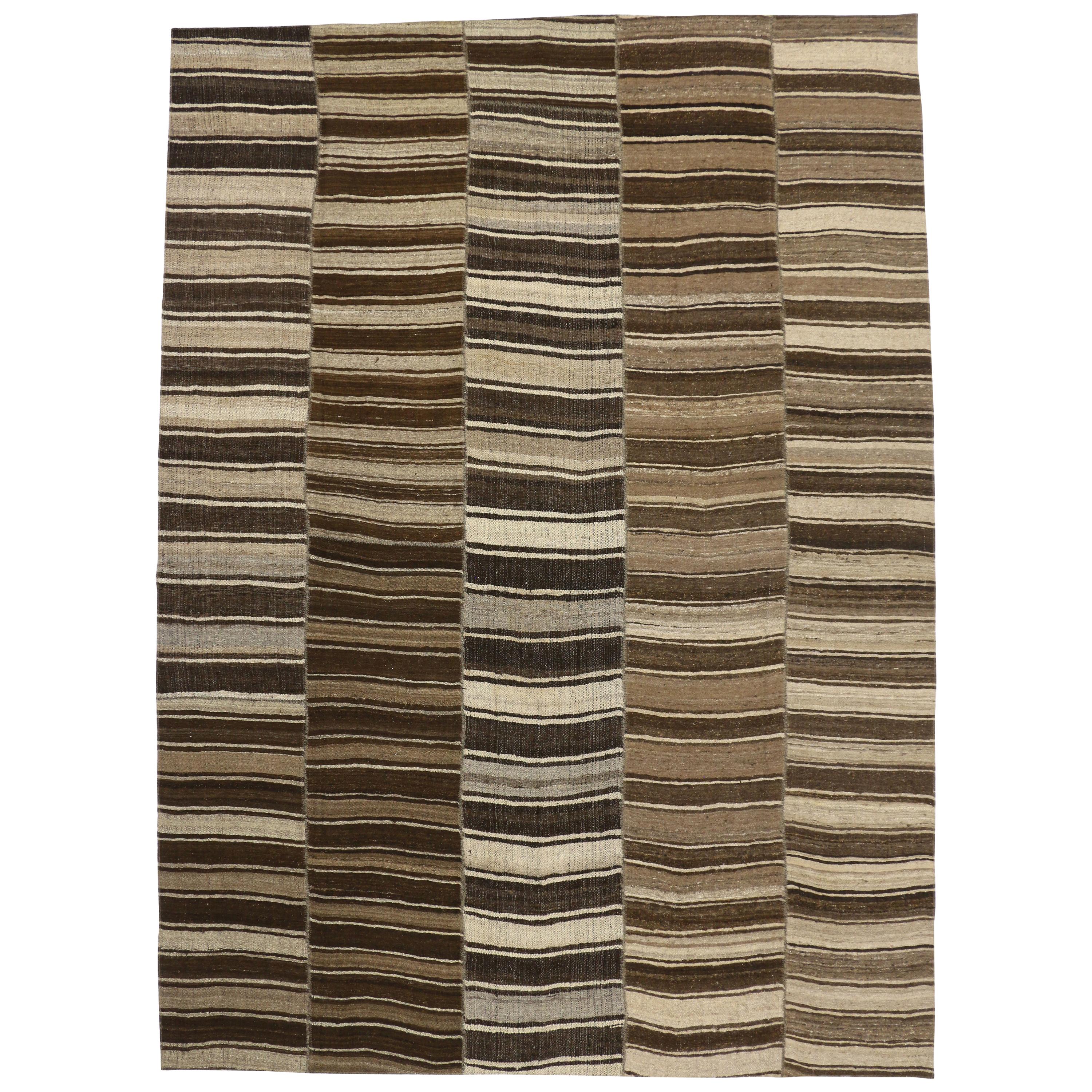 Vintage Turkish Kilim Rug with Stripes and Modern Style with Neutral