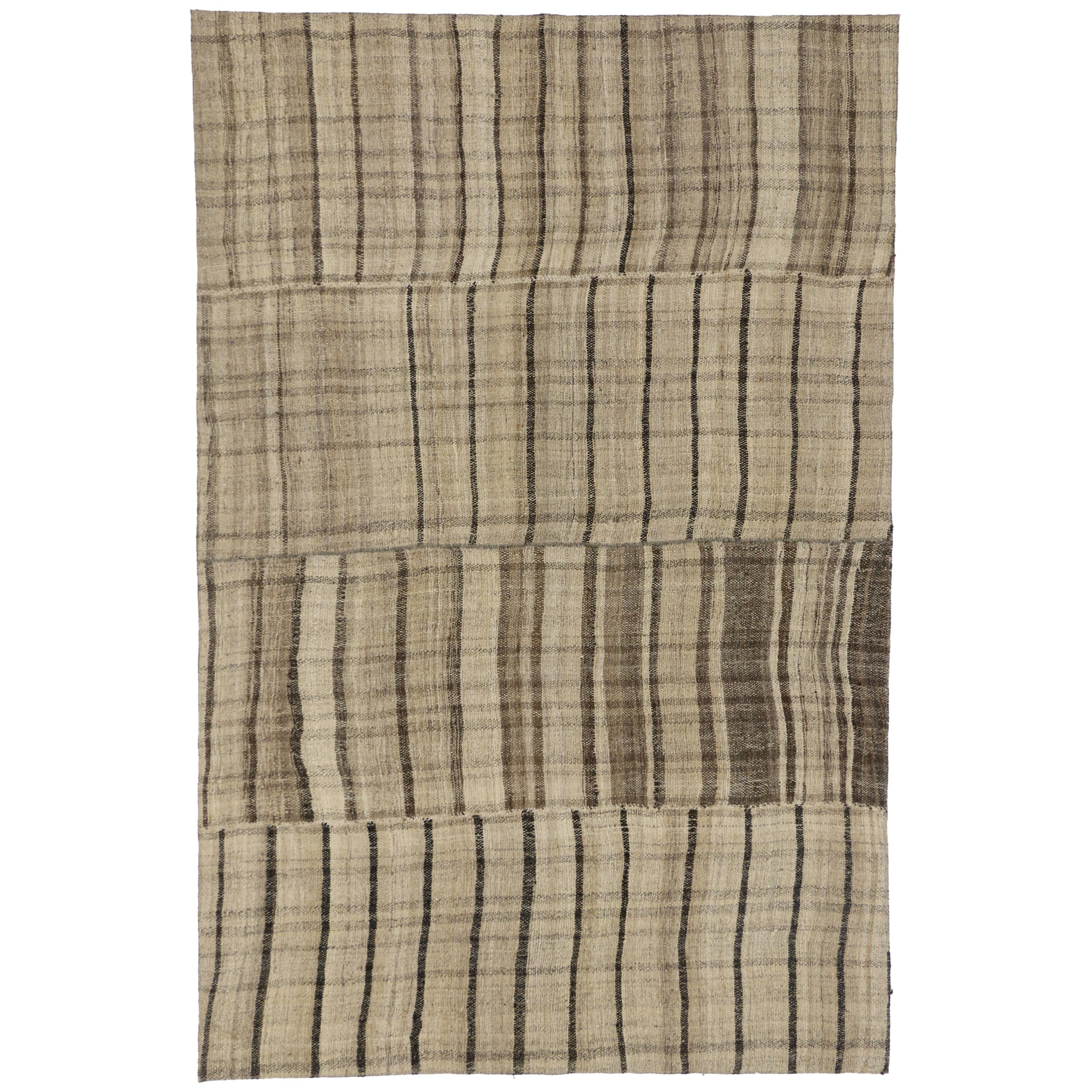 Vintage Turkish Kilim Rug with Stripes and Modern Style with Neutral