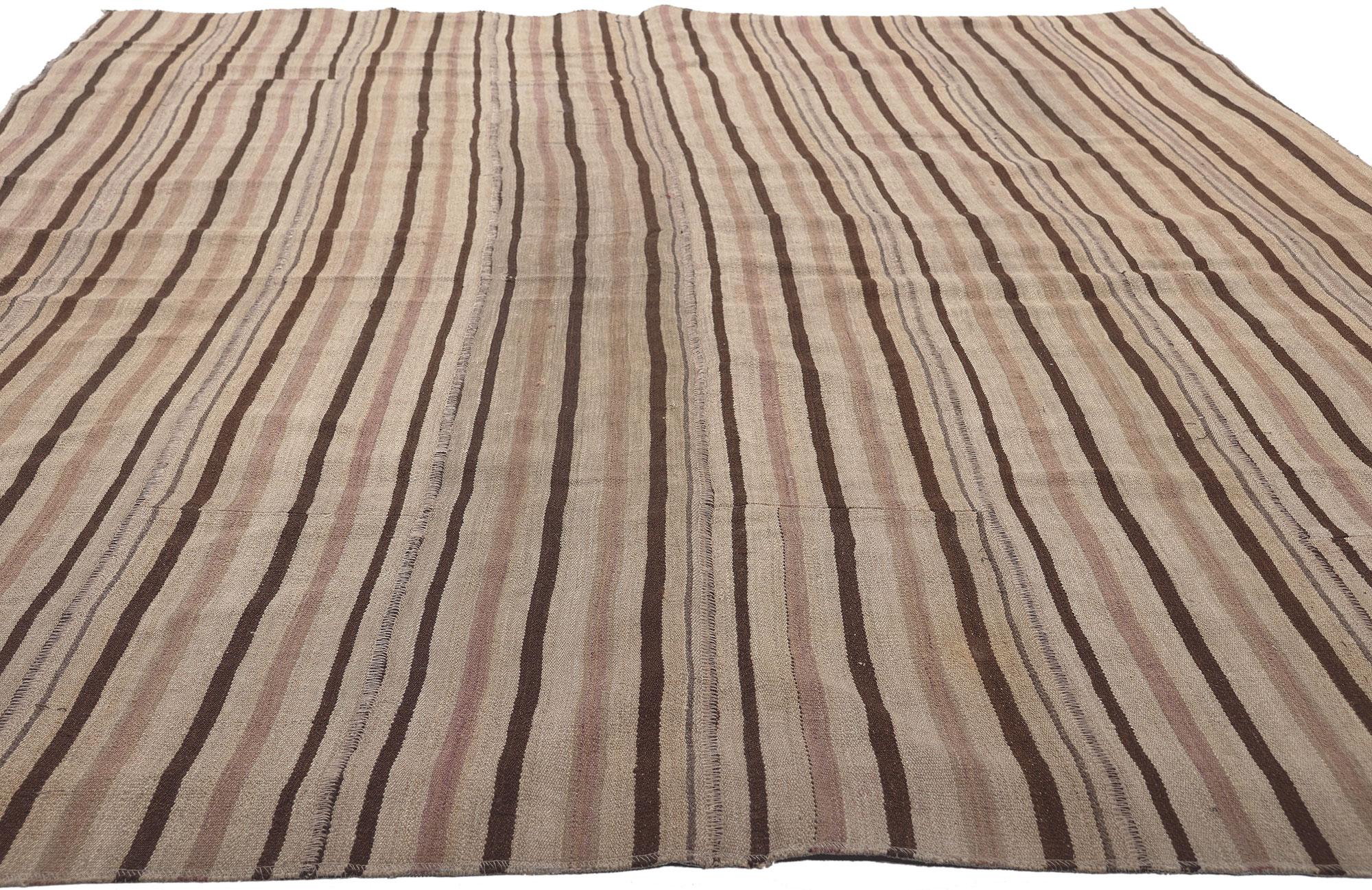 Hand-Woven Vintage Turkish Kilim Rug with Stripes and Modern Style with Neutral Colors For Sale