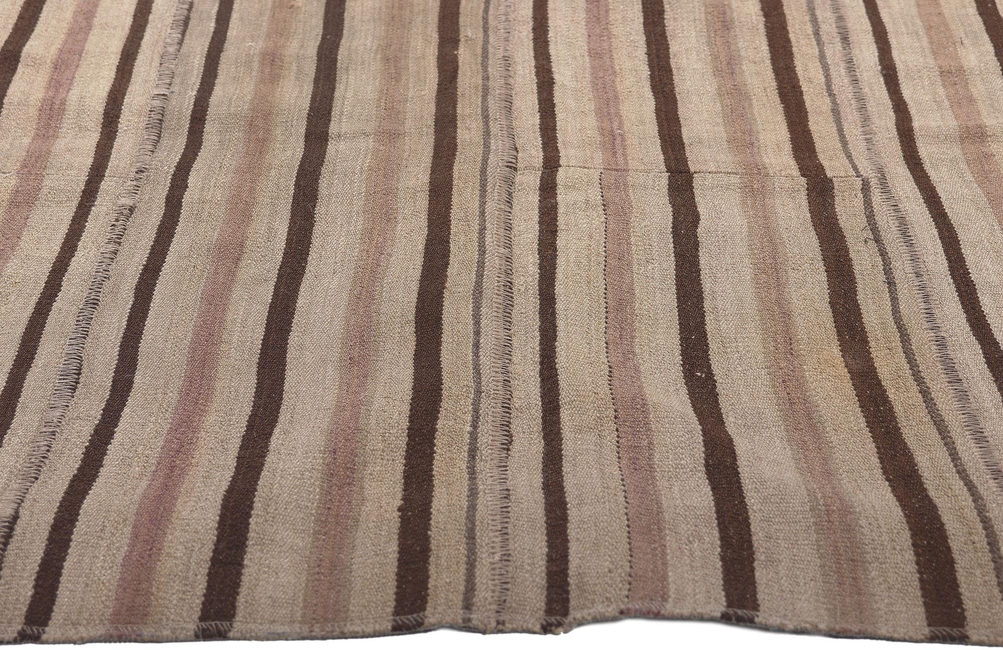 Vintage Turkish Kilim Rug with Stripes and Modern Style with Neutral Colors In Good Condition For Sale In Dallas, TX