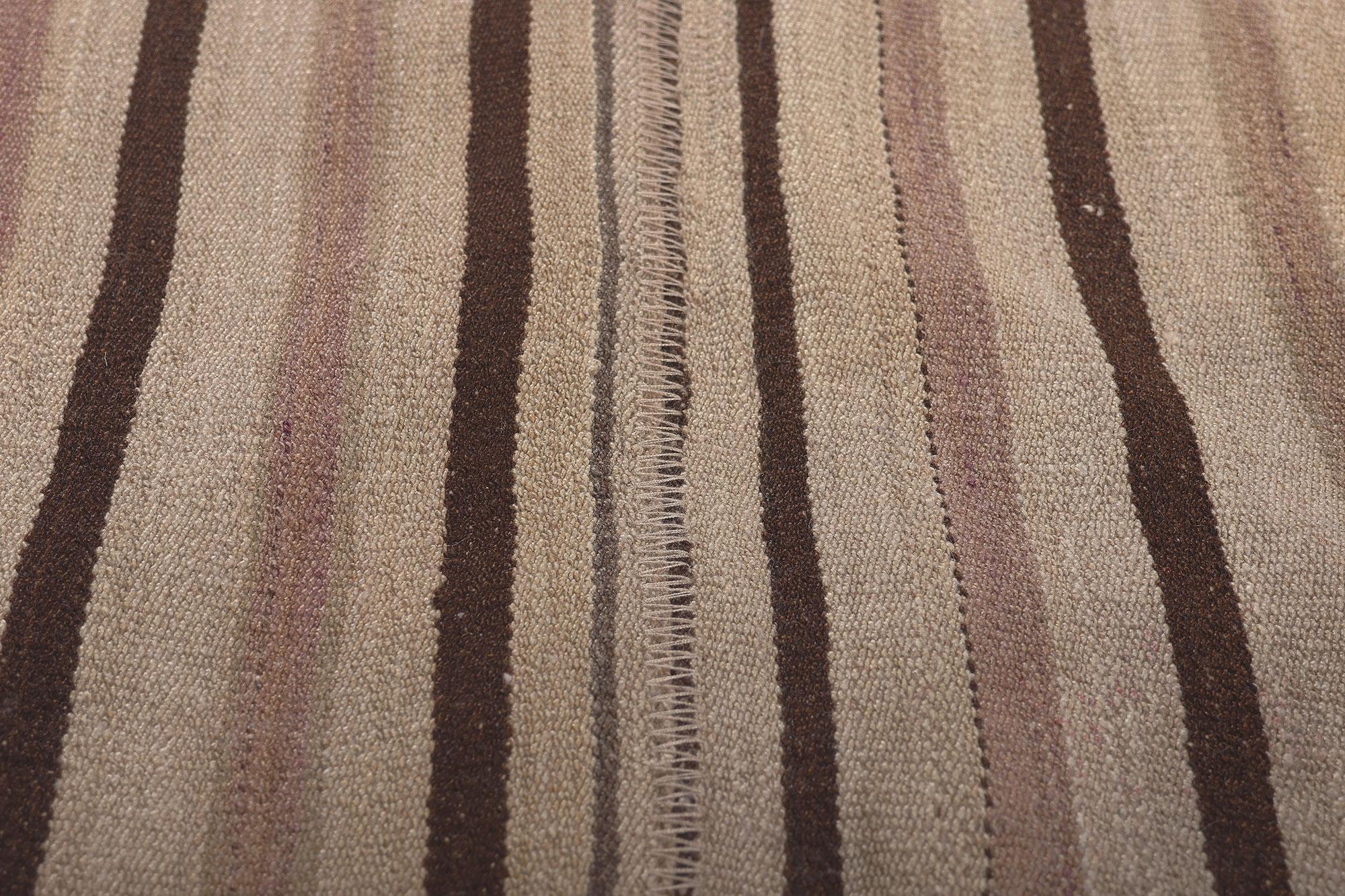 20th Century Vintage Turkish Kilim Rug with Stripes and Modern Style with Neutral Colors For Sale