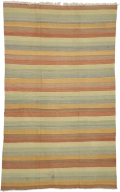 Vintage Turkish Striped Kilim Rug with Soft Colors, Flat-Weave Rug