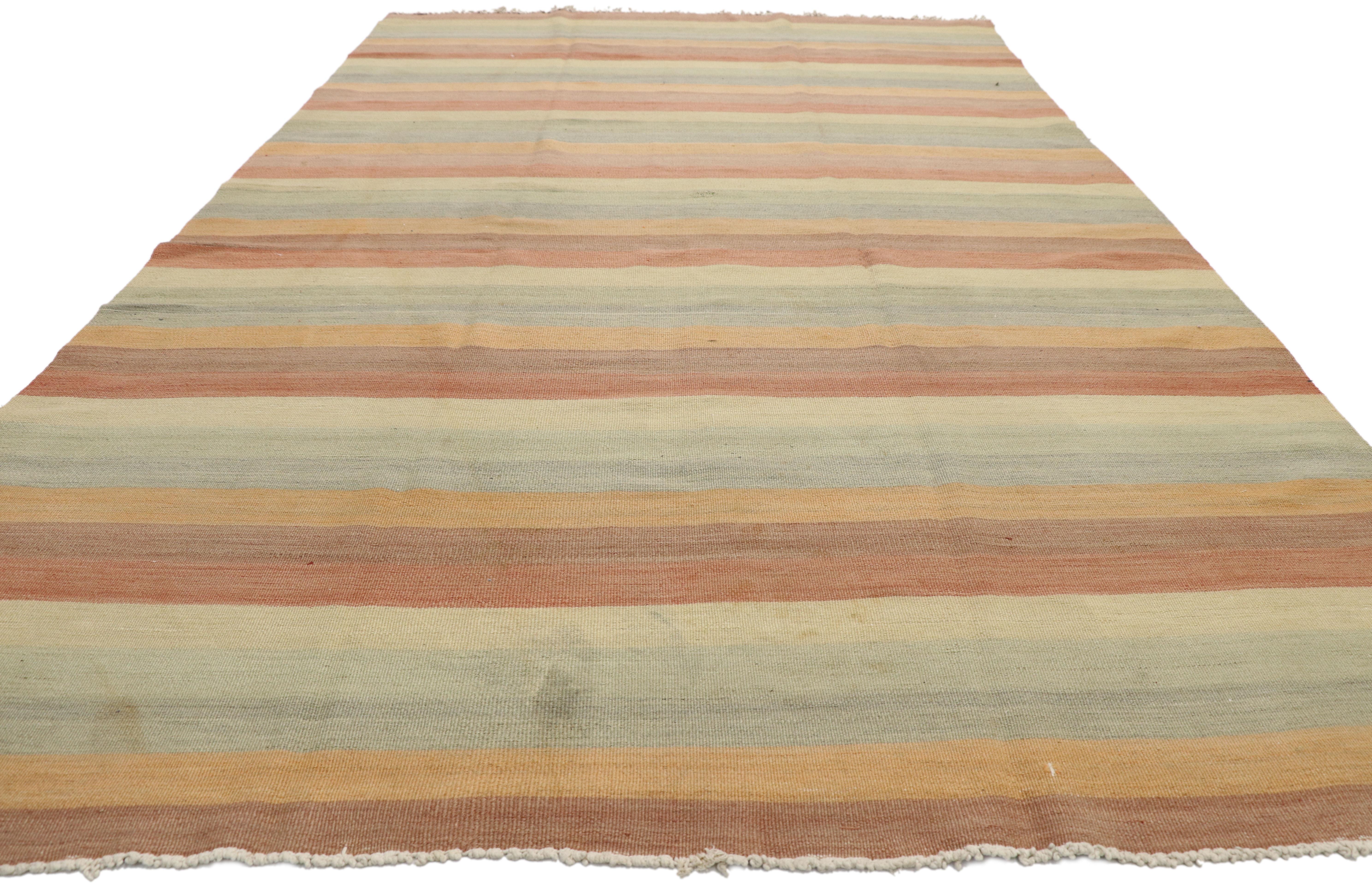 Vintage Turkish Striped Kilim Rug with Soft Colors, Flat-Weave Rug In Good Condition In Dallas, TX