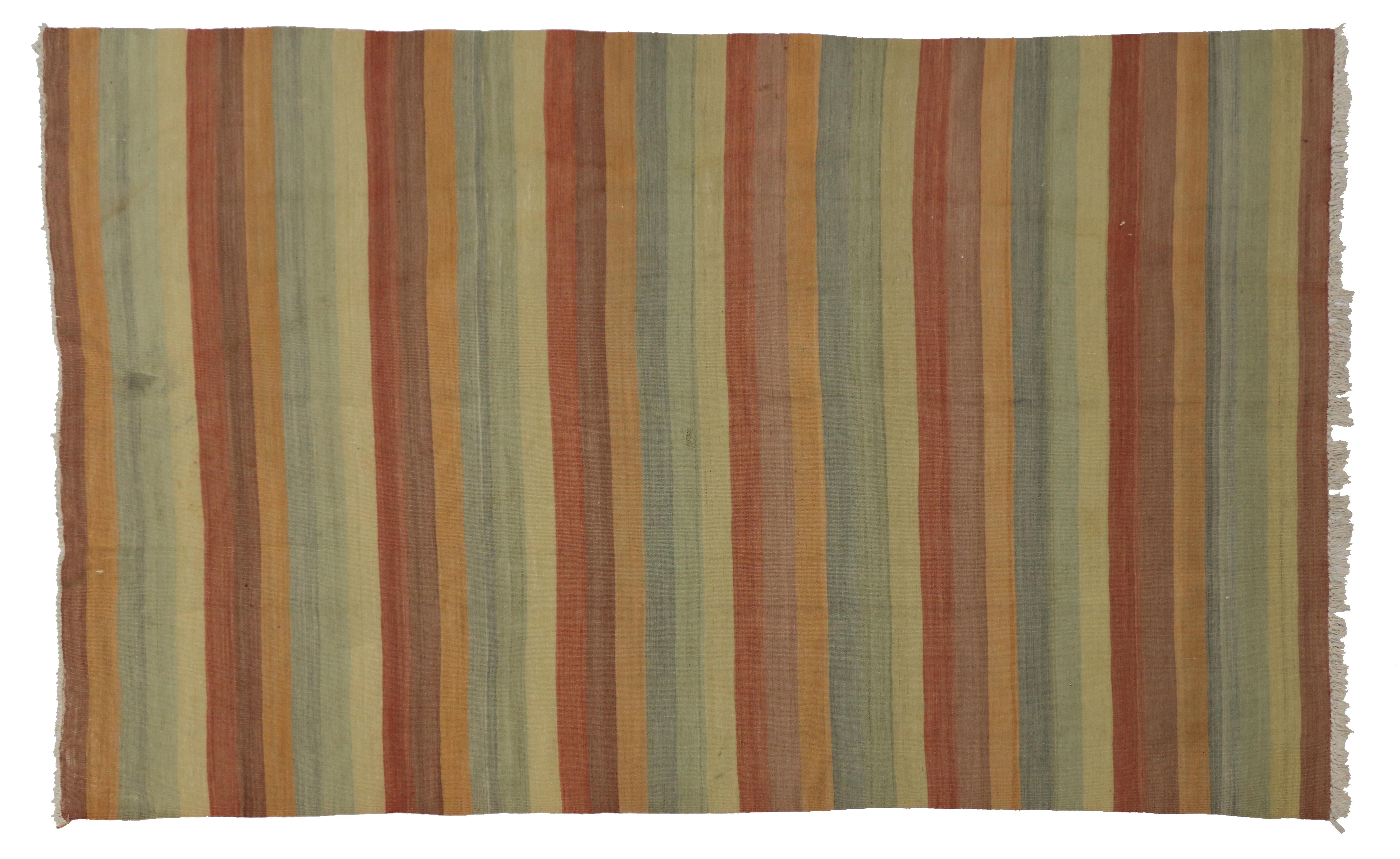 Vintage Turkish Striped Kilim Rug with Soft Colors, Flat-Weave Rug 4