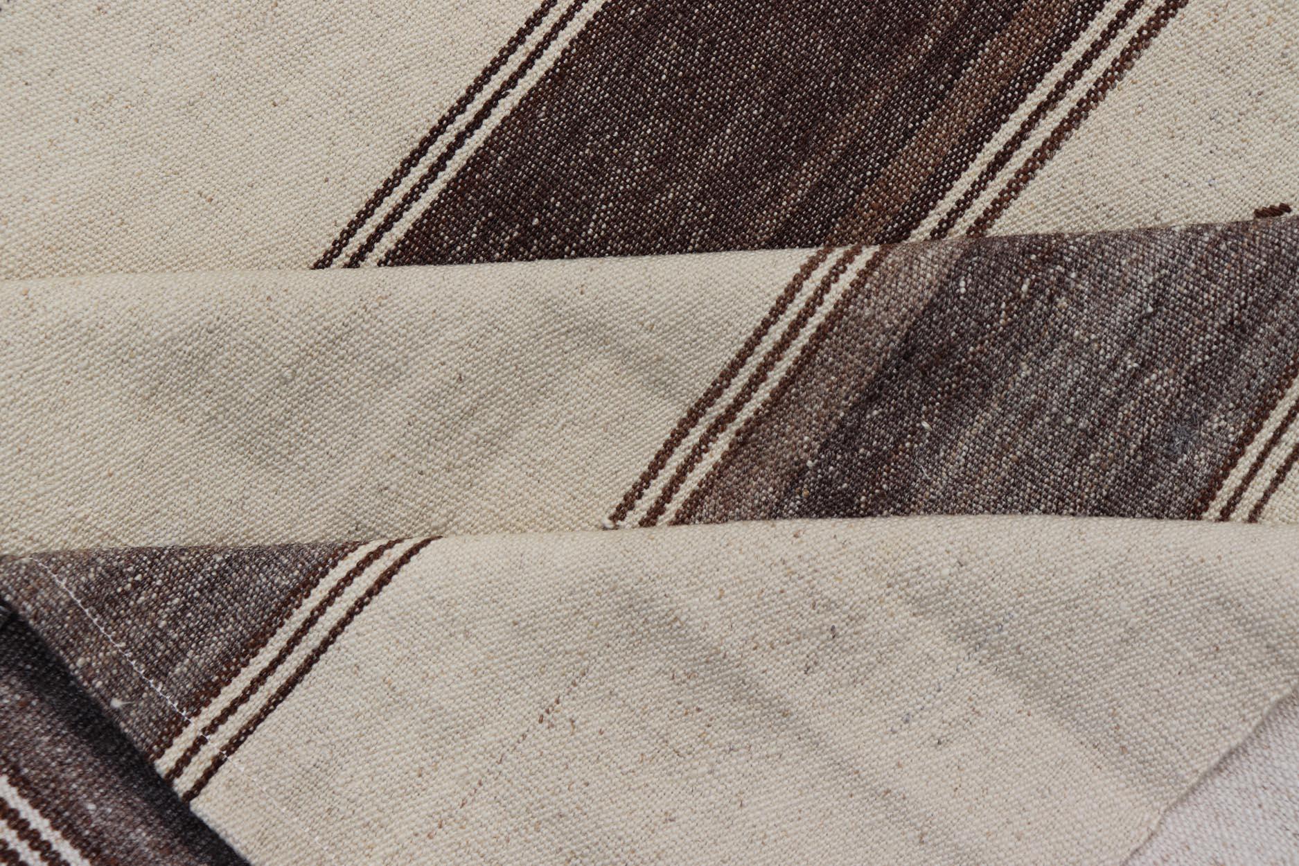Vintage Turkish Kilim Rug with Stripes in Grey, White & Cream For Sale 4