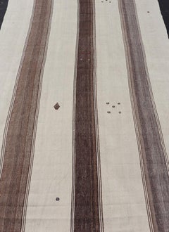 Vintage Turkish Kilim Rug with Stripes in Grey, White & Cream