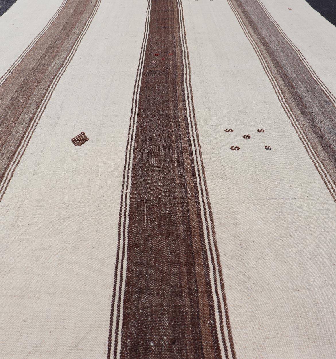 Hand-Woven Vintage Turkish Kilim Rug with Stripes in Grey, White & Cream For Sale