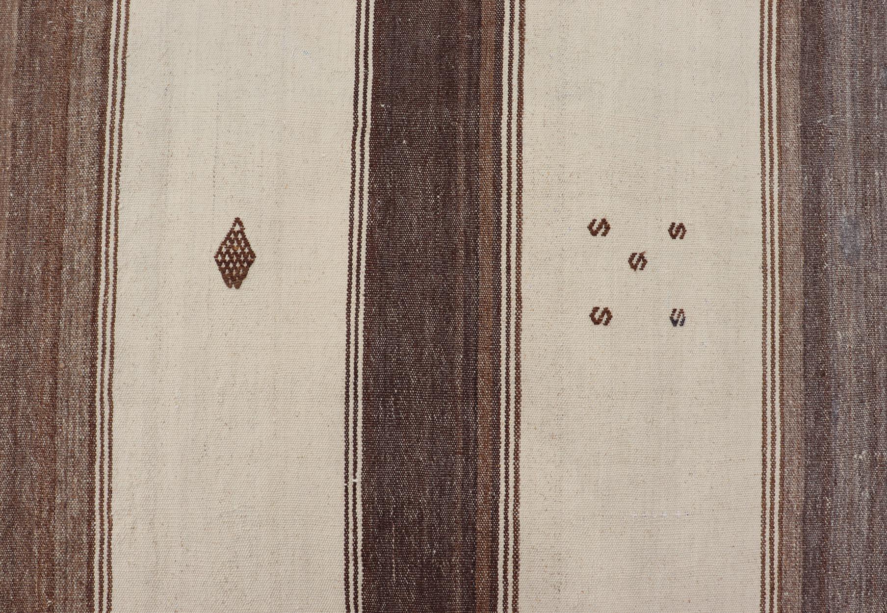 Vintage Turkish Kilim Rug with Stripes in Grey, White & Cream In Good Condition For Sale In Atlanta, GA