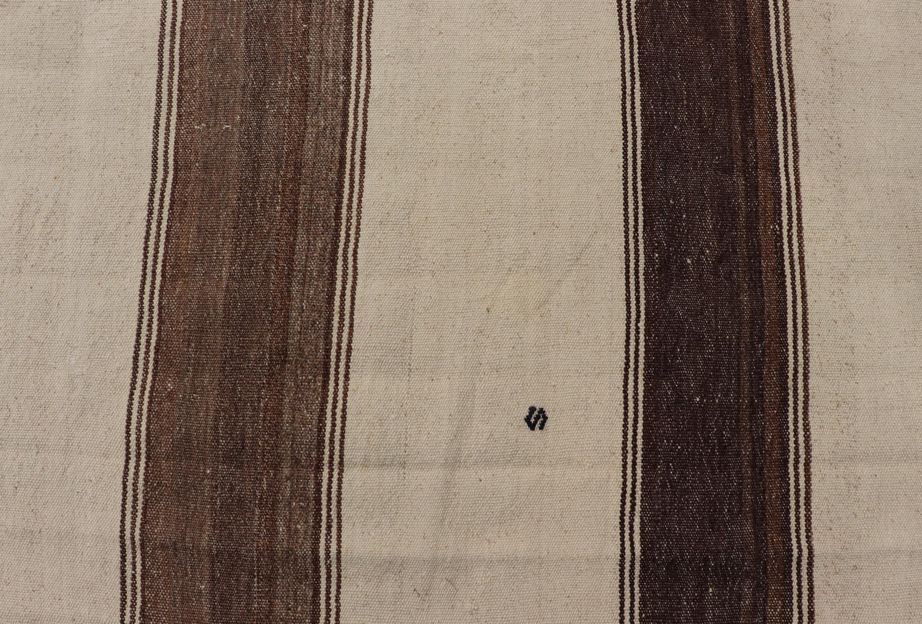 20th Century Vintage Turkish Kilim Rug with Stripes in Grey, White & Cream For Sale