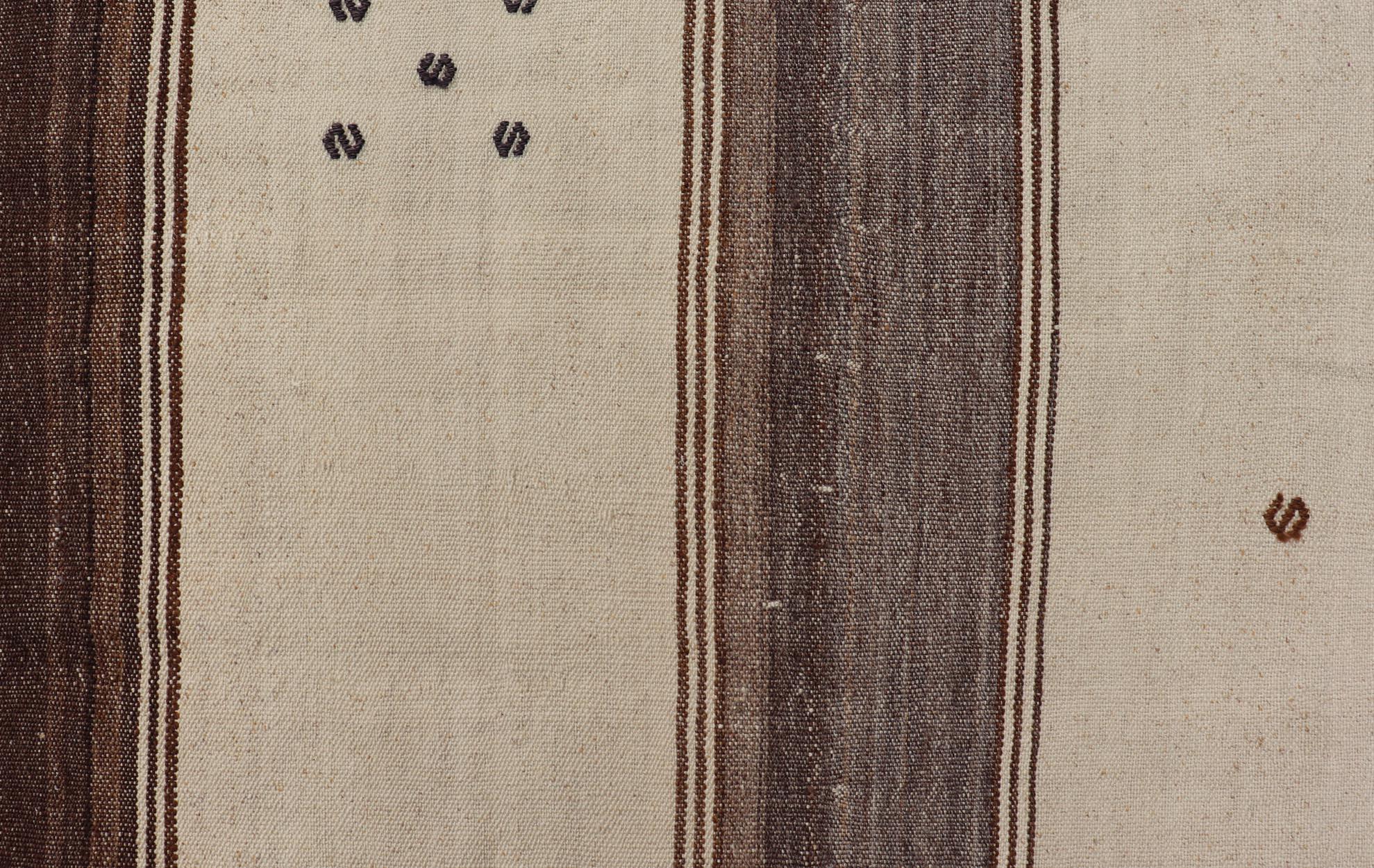 Wool Vintage Turkish Kilim Rug with Stripes in Grey, White & Cream For Sale