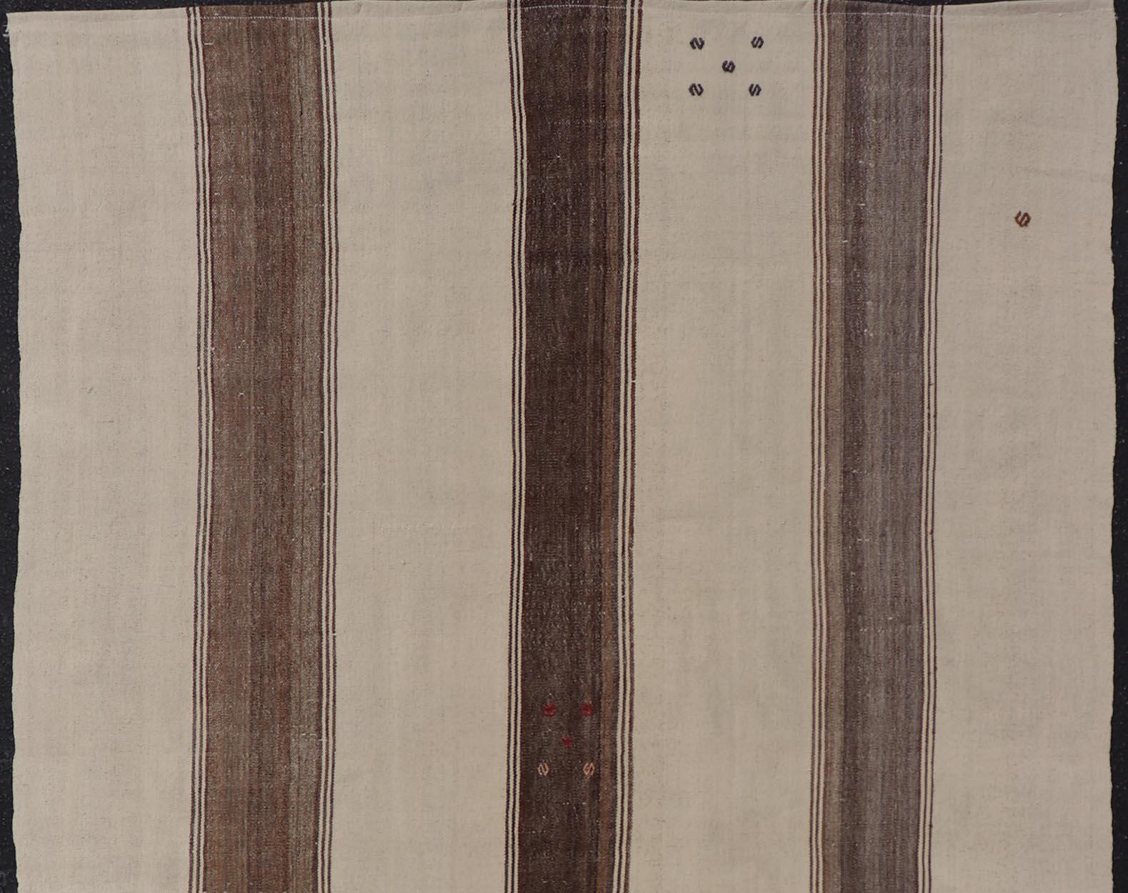 Vintage Turkish Kilim Rug with Stripes in Grey, White & Cream For Sale 1