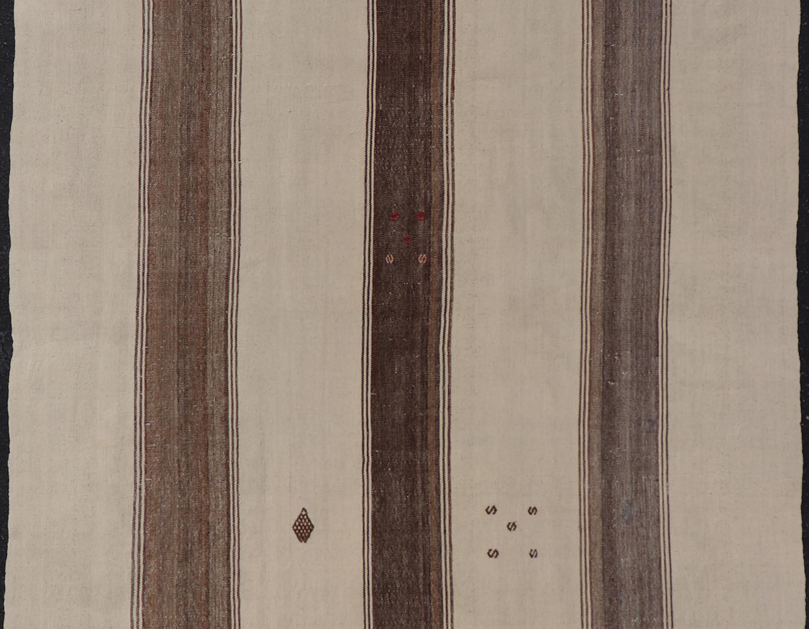 Vintage Turkish Kilim Rug with Stripes in Grey, White & Cream For Sale 2