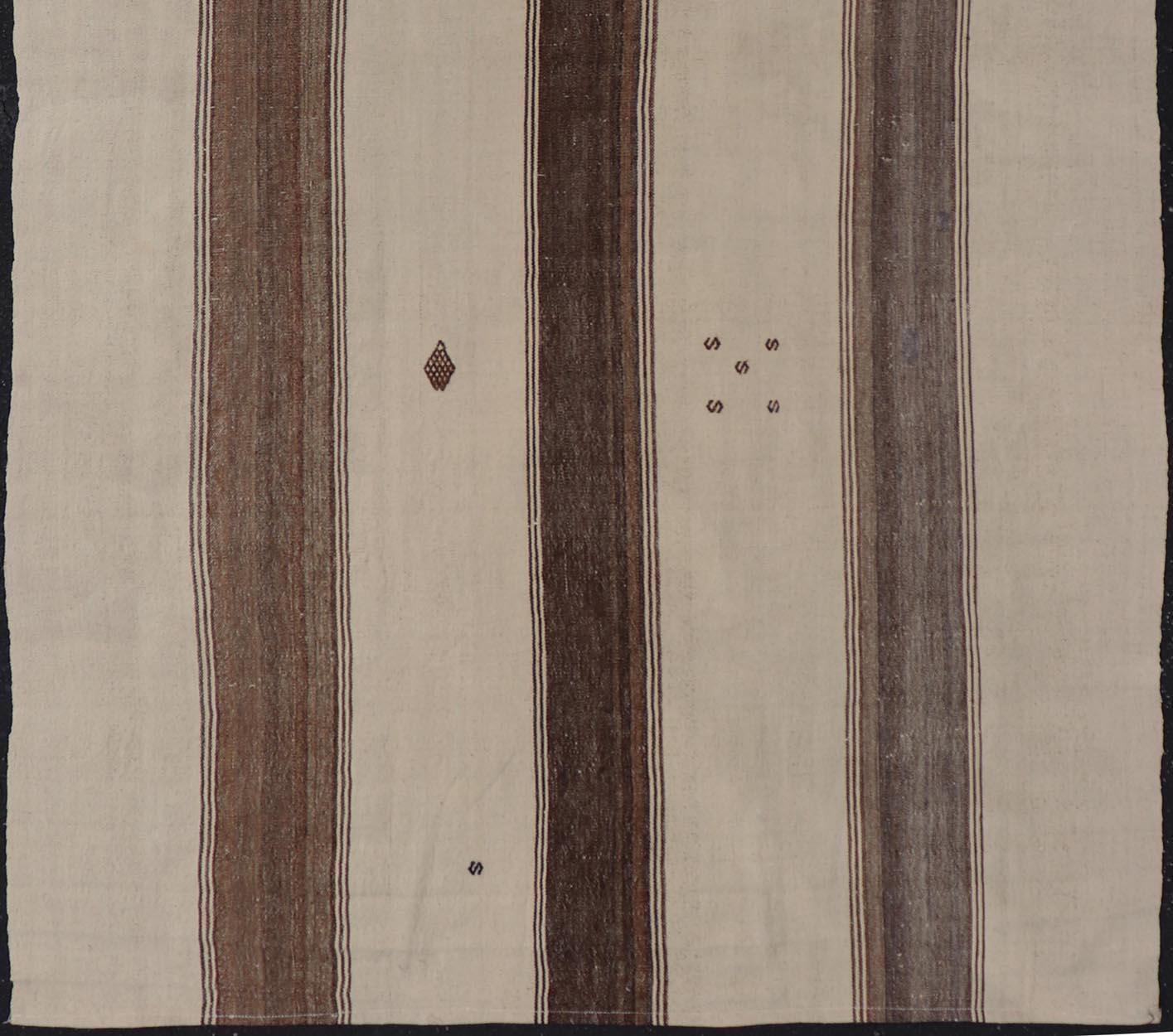 Vintage Turkish Kilim Rug with Stripes in Grey, White & Cream For Sale 3