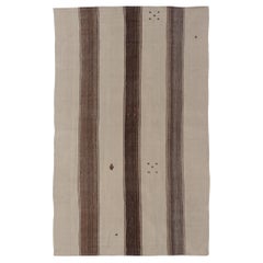 Vintage Turkish Kilim Rug with Stripes in Grey, White & Cream