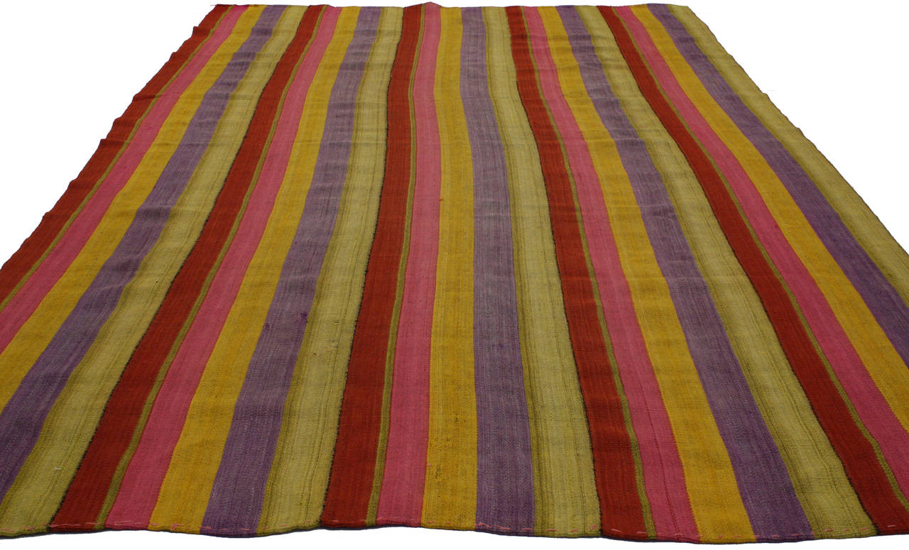Vintage Turkish Kilim Rug with Stripes in Modern Style, Striped Kilim Rug For Sale 4
