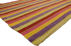 Vintage Turkish Kilim Rug with Stripes in Modern Style, Striped Kilim Rug