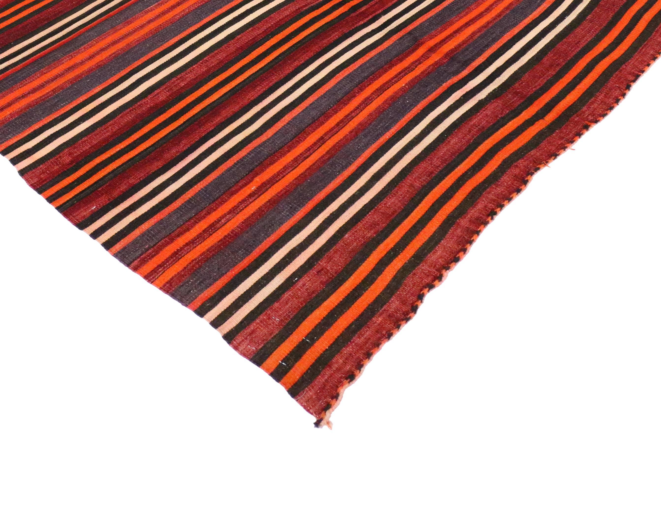 Hand-Woven Vintage Turkish Kilim Rug with Stripes, Flat-Weave Kilim