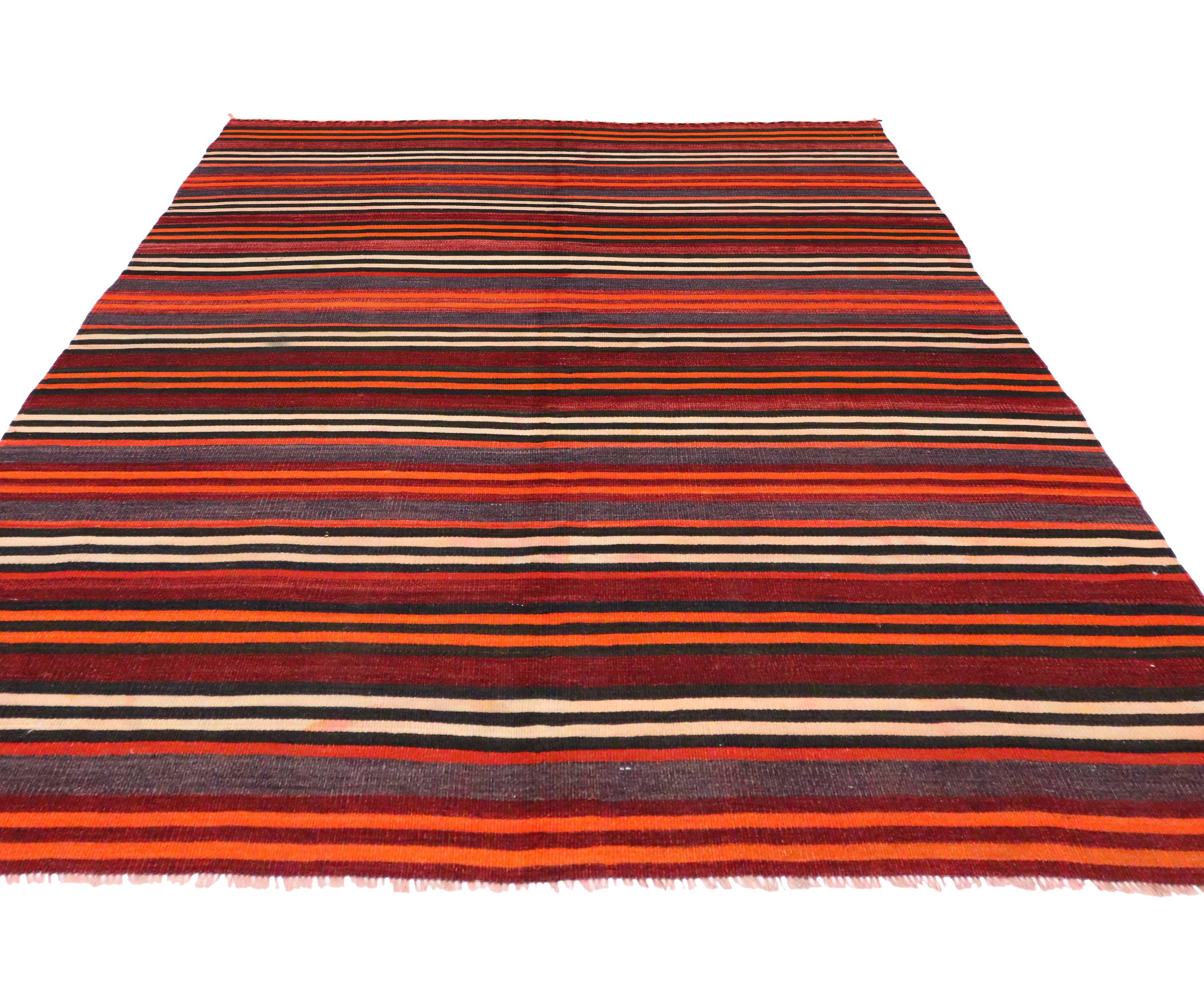 Vintage Turkish Kilim Rug with Stripes, Flat-Weave Kilim In Good Condition In Dallas, TX