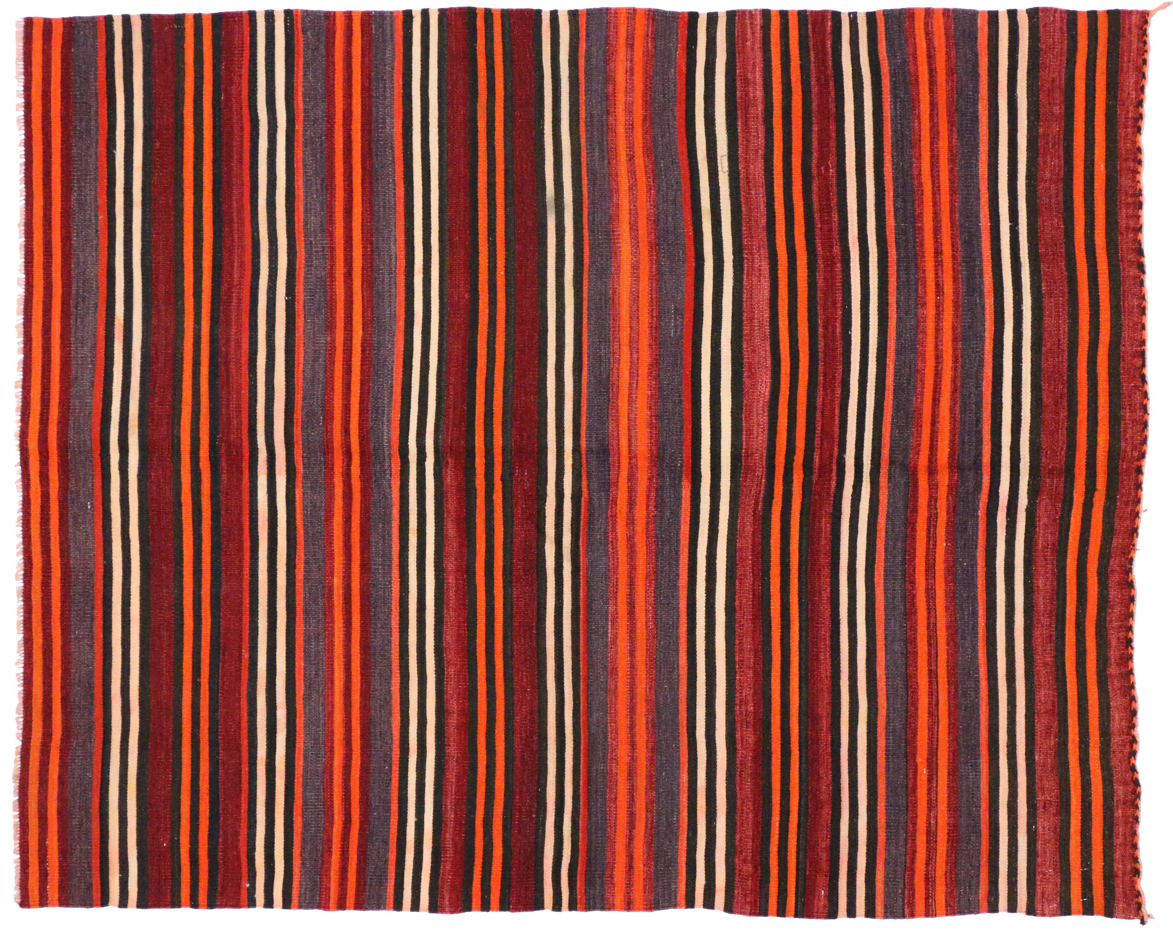 20th Century Vintage Turkish Kilim Rug with Stripes, Flat-Weave Kilim