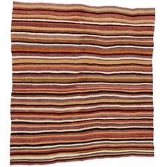 Vintage Turkish Kilim Rug with Stripes, Flat-Weave Kilim