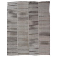 Vintage Turkish Kilim Rug with Subtle Striped Design in Taupe and Soft Gray