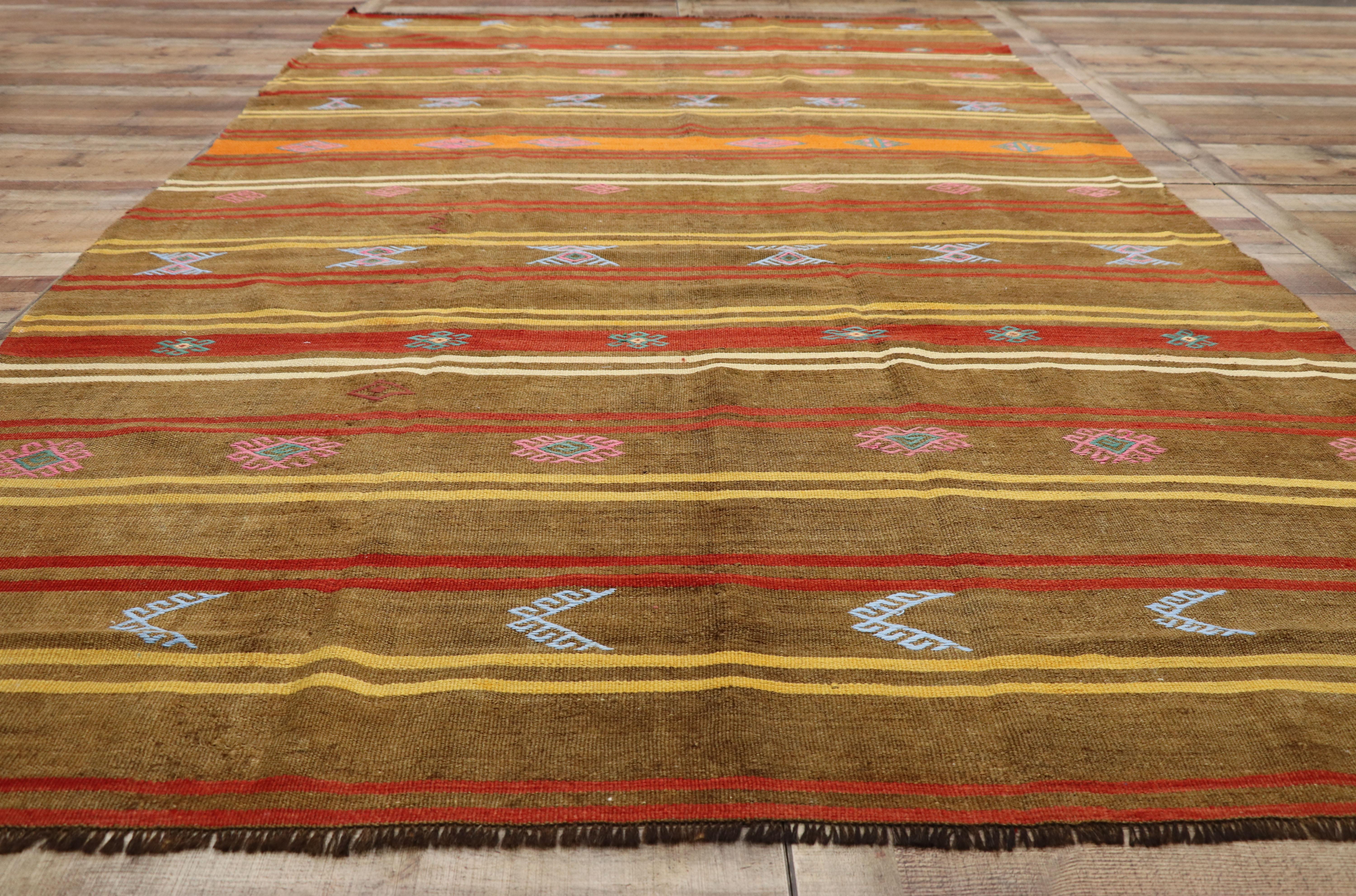 Vintage Turkish Kilim Rug with Bohemian Tribal Design and Modern Cabin Style For Sale 1
