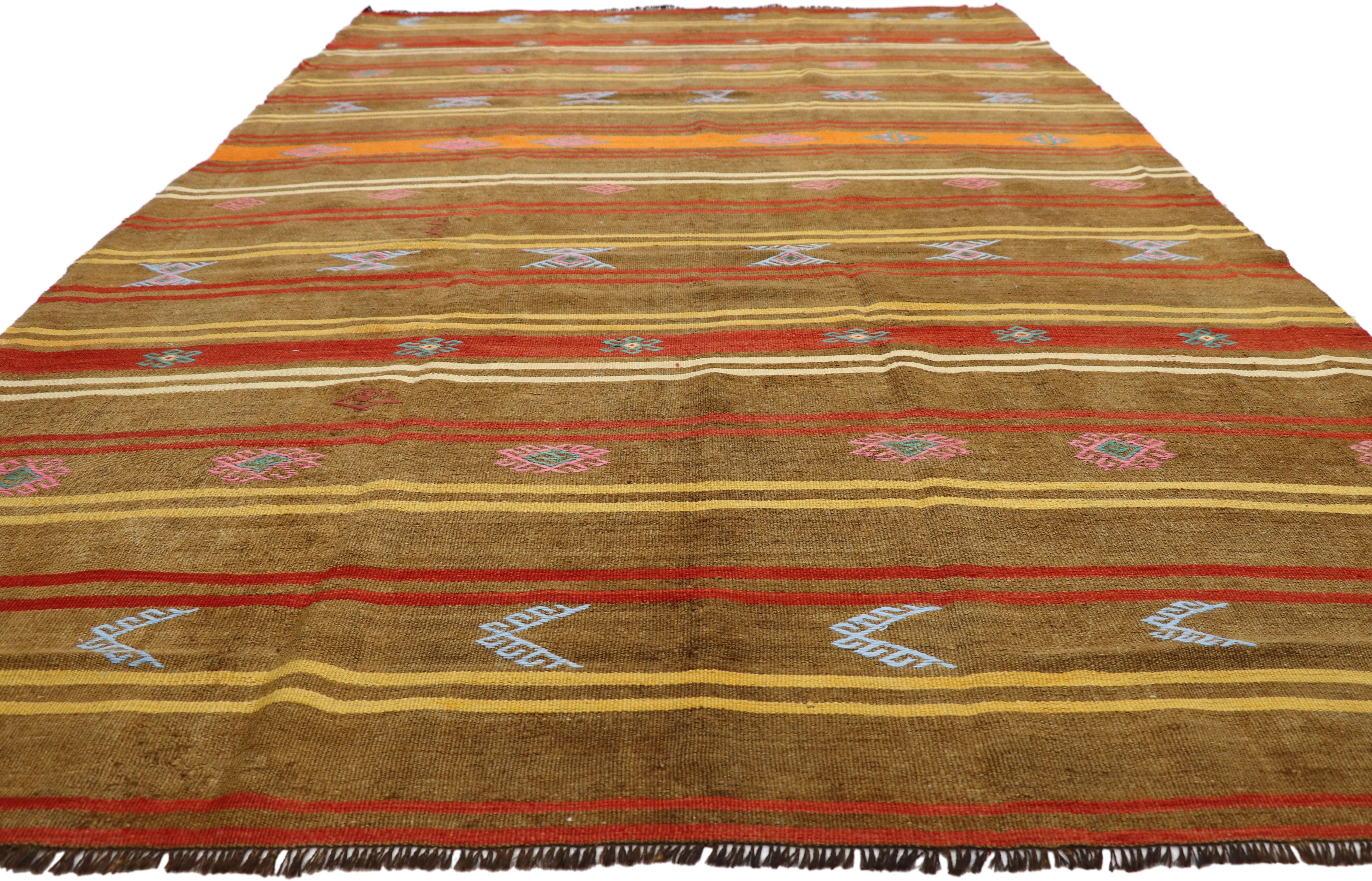 Hand-Knotted Vintage Turkish Kilim Rug with Bohemian Tribal Design and Modern Cabin Style For Sale