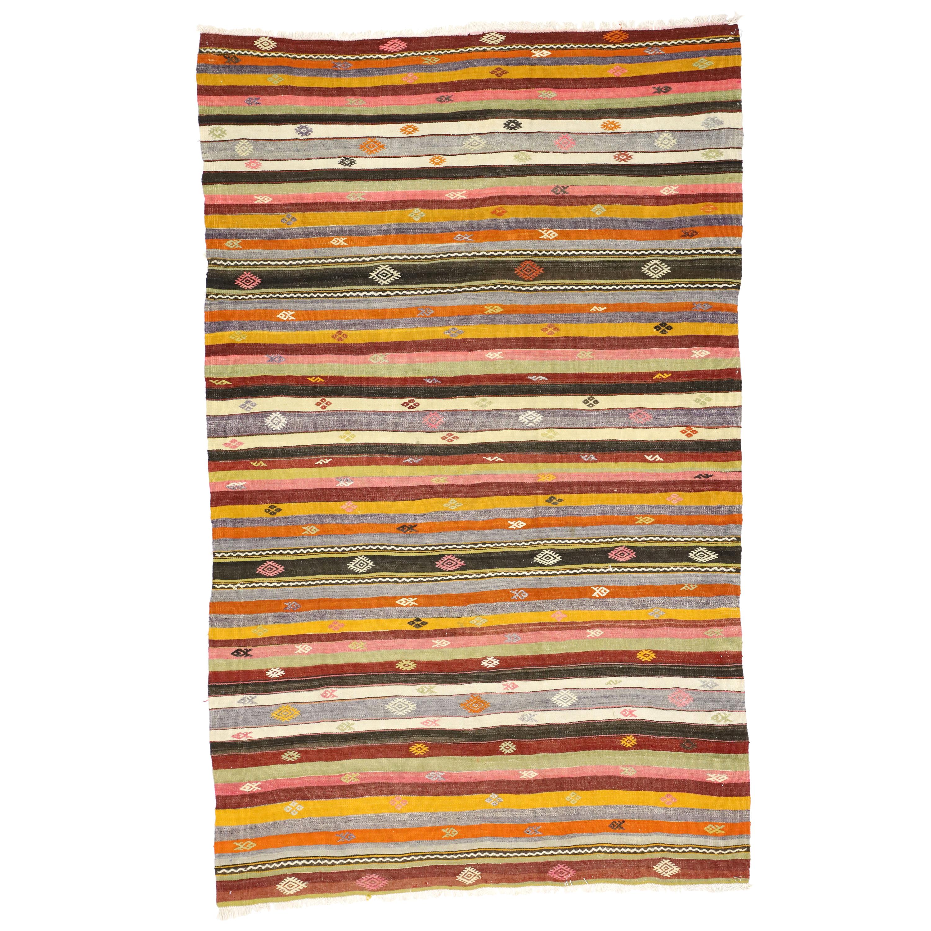 Alfombra Kilim Turca Vintage de Estilo Tribal Alfombra Kilim de Tejido Plano Boho Chic en venta