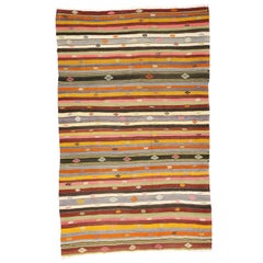 Retro Turkish Kilim Rug with Tribal Style Boho Chic Flat-Weave Kilim Rug