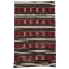 Vintage Turkish Kilim Rug with Tribal Style, Flat-Weave Kilim Rug