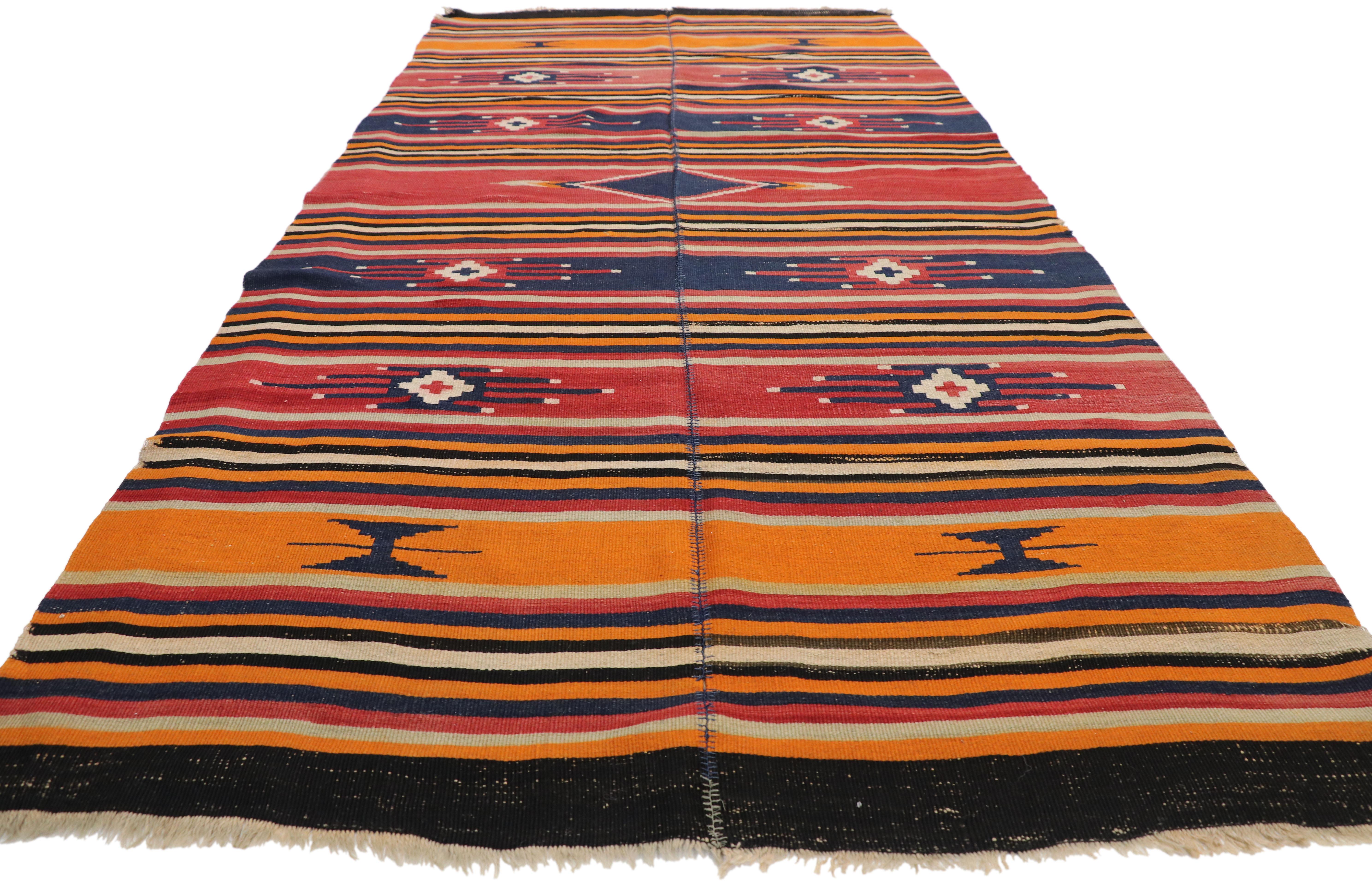 Persian Vintage Turkish Kilim Rug with Tribal Style, Flat-Weave Rug For Sale